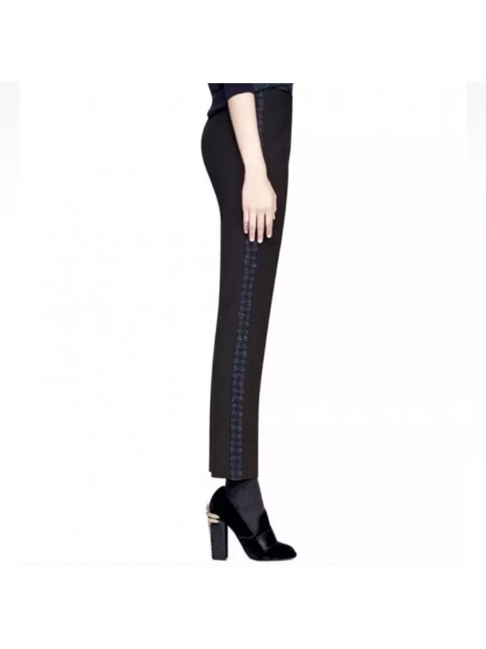 Tory Burch Tobie Tweed Boucle Tuxedo Tapered Pants size 6 Black Wool Blend